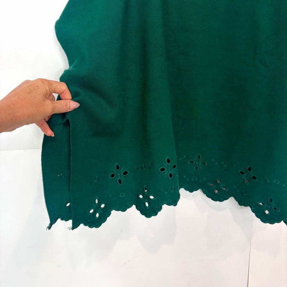 NWT Entro Sweater Womens Large Hunter Green Mock Neck Eyelet Hem Knit Oversized - Picture 13 of 15